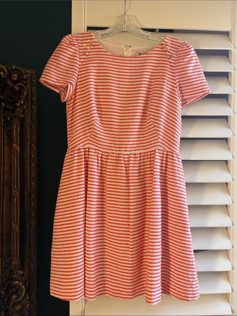 Juicy Couture Coral & White Striped Short Sleeve Mini Cotton Dress, size 8